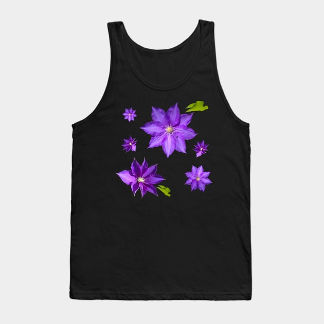 Purple Clematis Flower Grouping Tank Top by Moonlit Midnight Arts